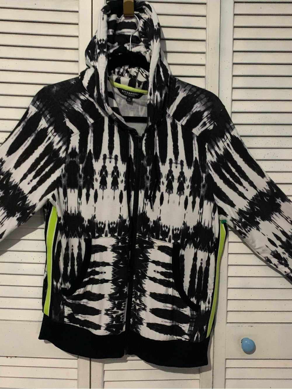 Liverpool Los Angeles Black & White Tie-Dye Hoodie with Neon Green Trim Full Zip